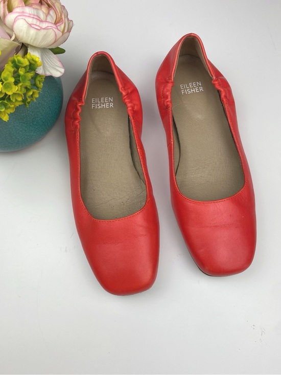 Eileen Fisher Shoes - Eileen Fisher Nappa Leather Ballet Flat square toe Vibrant Red/ Orange Sz 6